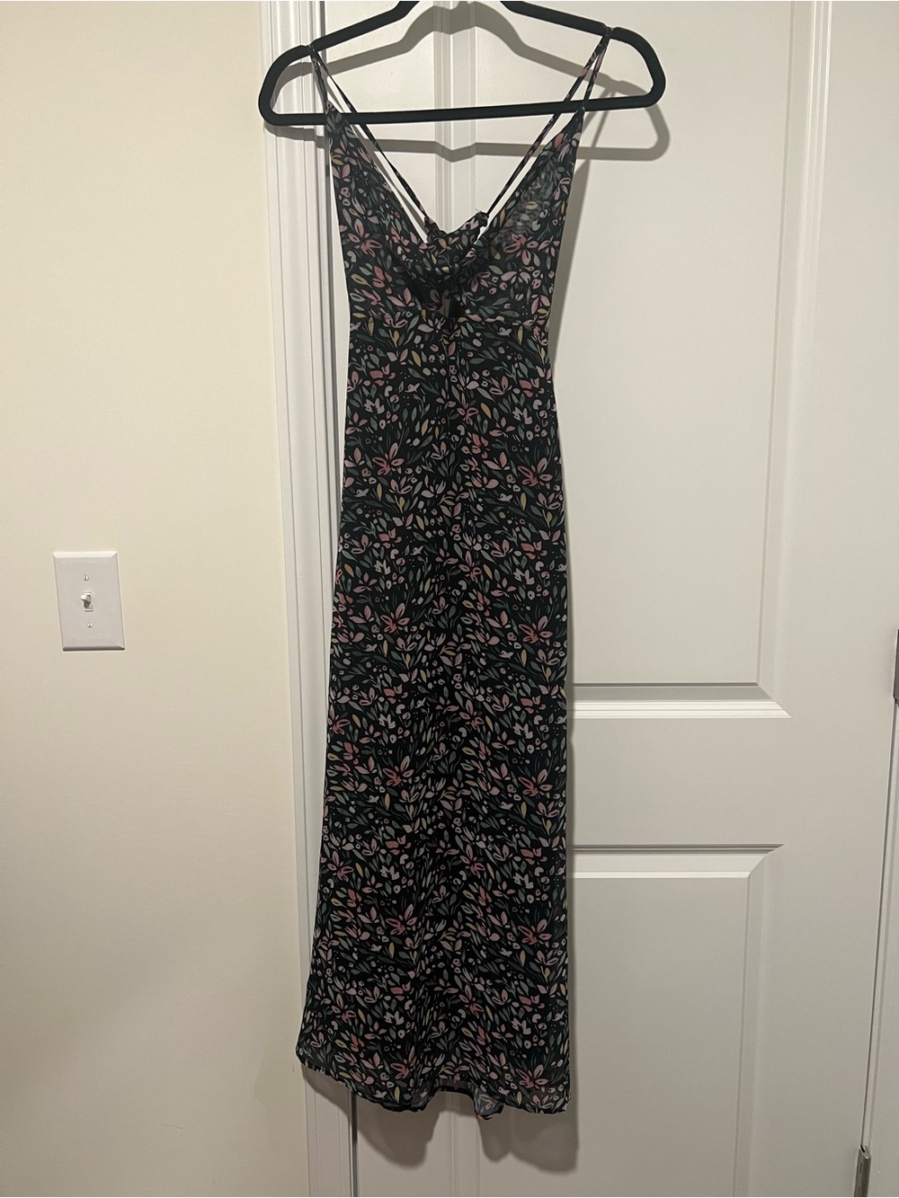 Zaful Black Floral Maxi Slip Dress with Pink & Green Accents